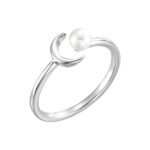 14K white Gold Cultured Freshwater Pearl Crescent Moon Ring