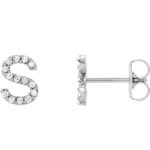 14K white Gold Diamond Initial Stud Earrings