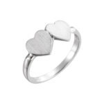 14K white Gold Double Heart Signet Ring