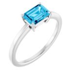 14K white Gold Emerald Cut Aquamarine Solitaire Ring 1 Carat