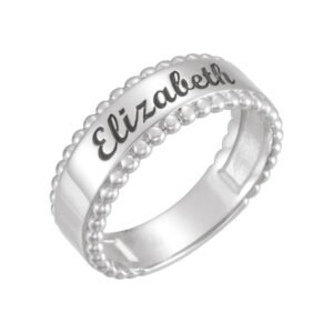 14K white Gold Engravable Beaded Ring