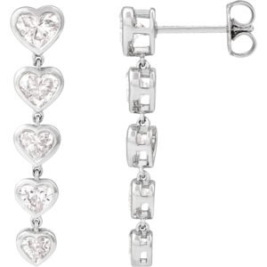 14K white Gold Graduated Heart Lab Diamond Dangle Earrings 2 3 4 Carat
