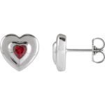 14K white Gold Heart Natural Ruby Stud Earrings