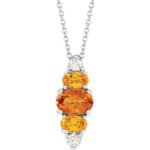14K white Gold Multi Gemstone Diamond, Orange Citrine Citrine and Yellow Sapphire Pendant Necklace