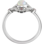 14K white Gold Natural Diamond Pink Sapphire and Opal Ring