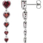 14K white Gold Natural Red Garnet Heart Dangle Earrings