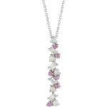 14K white Gold Opal, Pink Sapphire and Diamond Scattered Bar Necklace
