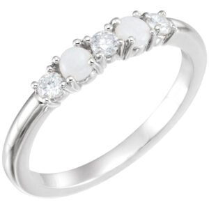 14K white Gold Opal and Diamond Stackable Ring
