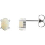 14K white Gold Oval Natural White Opal Stud Earrings 6x4 mm