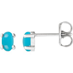 14K white Gold Oval Real Turquoise Stud Earrings 7x5 mm