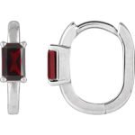 14K white Gold Red Garnet Hoop Earrings 13mm