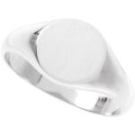14K white Gold Round Initial Engraved Signet Ring