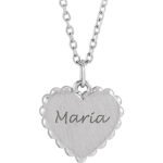 14K white Gold Scalloped Engravable Heart Necklace