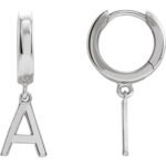 14K white Gold Single Initial Huggie Earrings