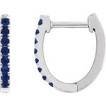 14K white Gold Small Lab Blue Sapphire Hoop Earrings 13mm