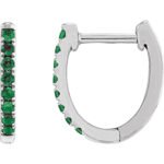 14K white Gold Small Lab Emerald Hoop Earrings 13mm