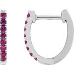 14K white Gold Small Lab Ruby Hoop Earrings 13mm