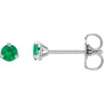 14K white Gold Tiny Emerald Stud Earrings 3mm
