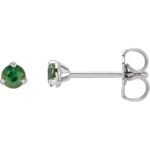 14K white Gold Tiny Natural Green Sapphire Stud Earrings 3mm