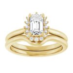 14K yellow Gold 0.8 cttw Emerald Cut Diamond Halo Engagement Ring