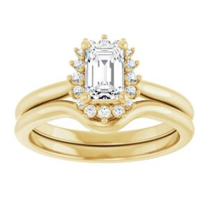 14K yellow Gold 0.8 cttw Emerald Cut Diamond Halo Engagement Ring