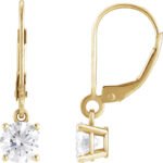 14K yellow Gold 1 carat Round Lab Diamond Drop Leverback Earrings