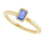 14K yellow Gold Bezel Set Emerald Cut Tanzanite Stackable Ring