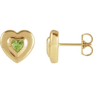 14K yellow Gold Bezel Set Heart Peridot Stud Earrings