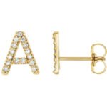 14K yellow Gold Diamond Initial Stud Earrings