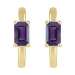 14K yellow Gold Emerald Cut Amethyst Hoop Earrings 13mm