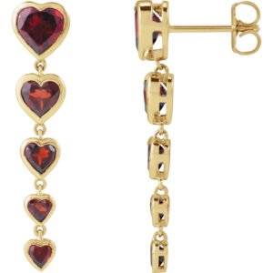 14K yellow Gold Natural Red Garnet Heart Dangle Earrings