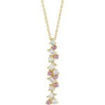 14K yellow Gold Opal, Pink Sapphire and Diamond Scattered Bar Necklace
