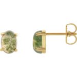 14K yellow Gold Oval Moss Agate Stud Earrings