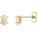 14K yellow Gold Oval Natural White Opal Stud Earrings 6x4 mm