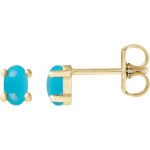 14K yellow Gold Oval Real Turquoise Stud Earrings 7x5 mm
