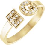 14K yellow Gold Personalized Two Letter Diamond Initial Ring