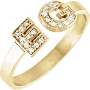 14K yellow Gold Personalized Two Letter Diamond Initial Ring