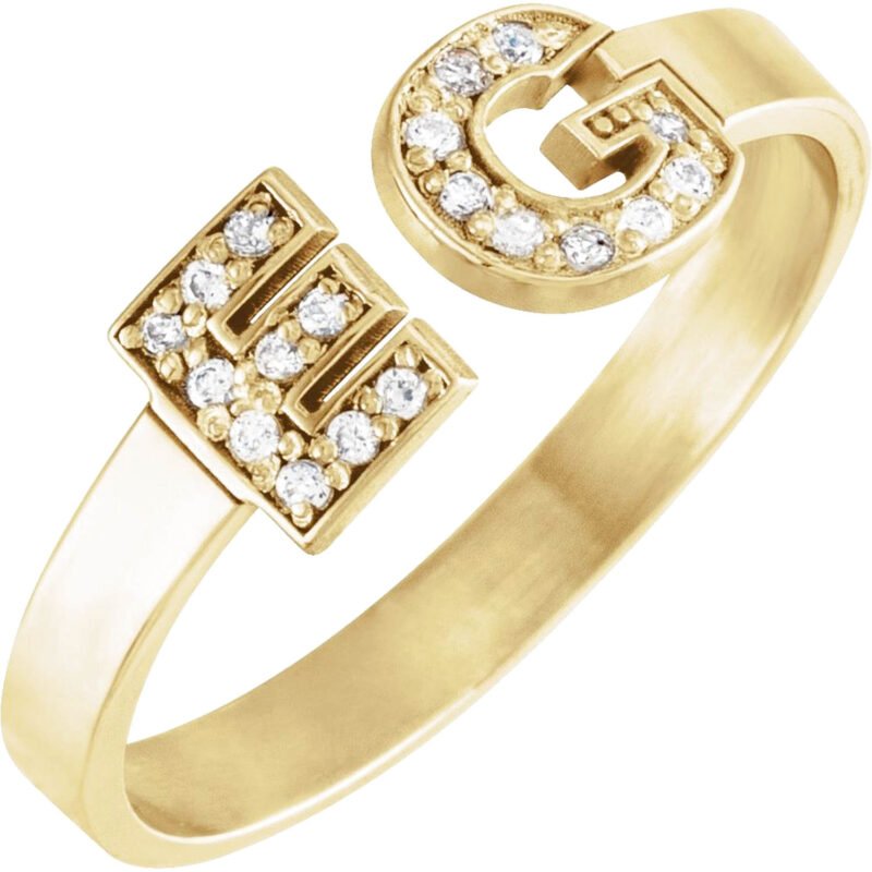 14K yellow Gold Personalized Two Letter Diamond Initial Ring