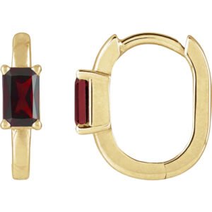 14K yellow Gold Red Garnet Hoop Earrings 13mm
