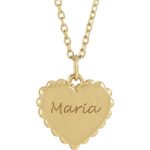 14K yellow Gold Scalloped Engravable Heart Necklace
