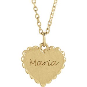 14K yellow Gold Scalloped Engravable Heart Necklace