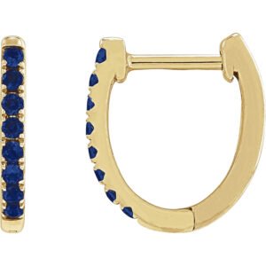 14K yellow Gold Small Lab Blue Sapphire Hoop Earrings 13mm