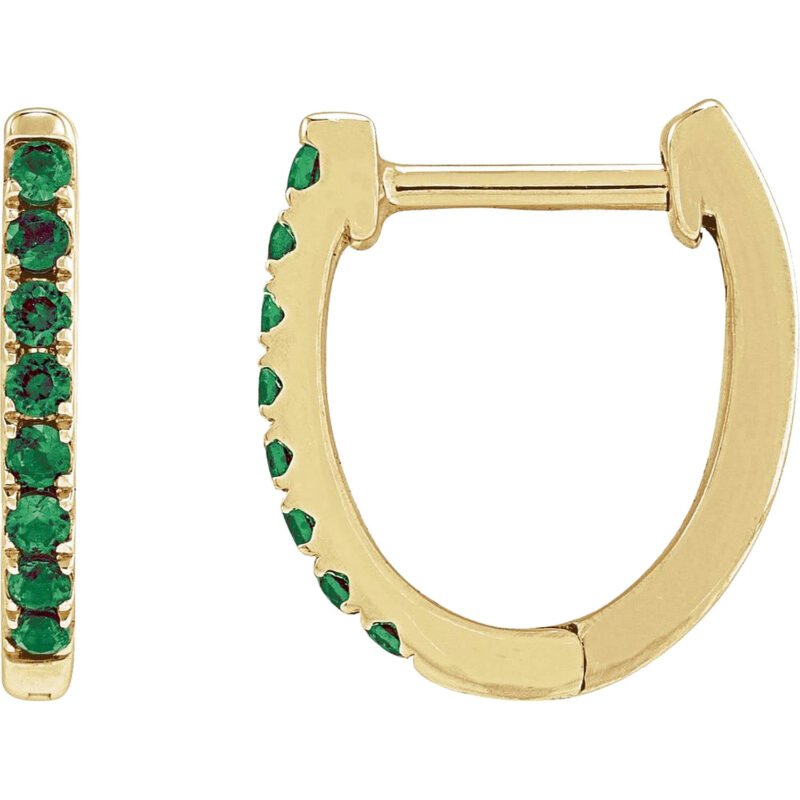 14K yellow Gold Small Lab Emerald Hoop Earrings 13mm