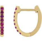 14K yellow Gold Small Lab Ruby Hoop Earrings 13mm