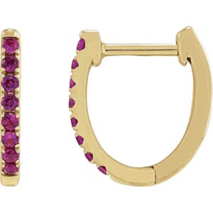 14K yellow Gold Small Lab Ruby Hoop Earrings 13mm