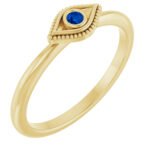 14K yellow Gold Stackable Blue Sapphire Evil Eye Ring