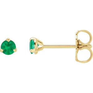14K yellow Gold Tiny Emerald Stud Earrings 3mm