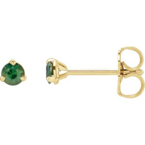 14K yellow Gold Tiny Natural Green Sapphire Stud Earrings 3mm