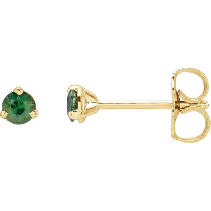 14K yellow Gold Tiny Natural Green Sapphire Stud Earrings 3mm