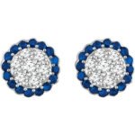 Blue Sapphire Halo Diamond Cluster Stud Earrings 5 8 CTW 14K White Gold
